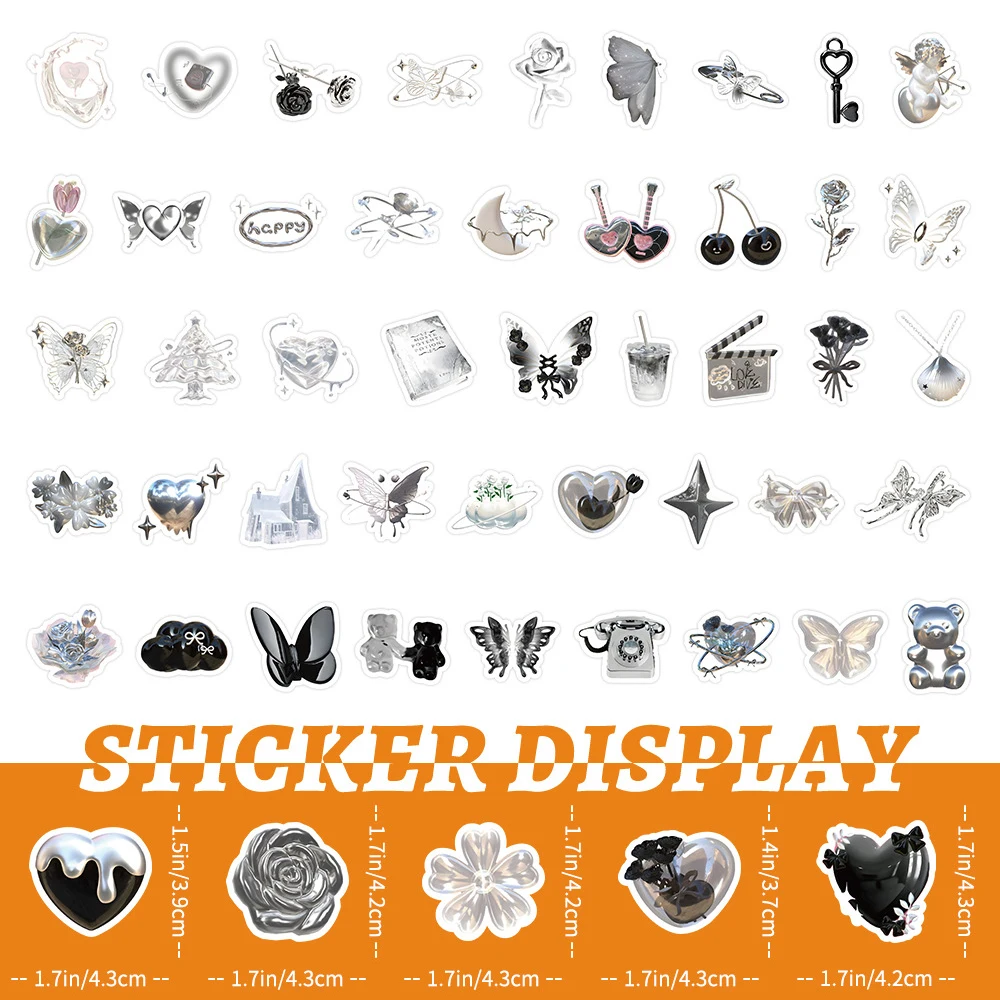 10/30/50/100pcs Ins Style Black Sliver Cartoon Stickers Decals Laptop Suitcase Notebook Phone Fridge Decoration Sticker Kids Toy