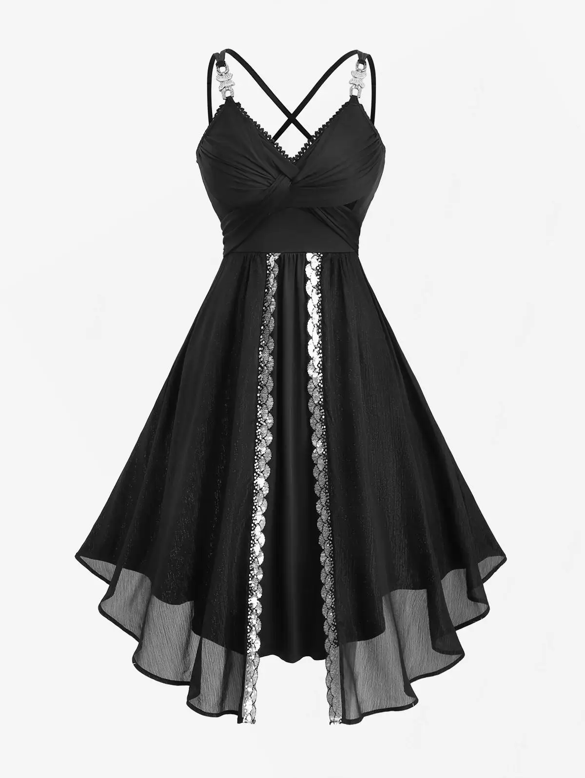 

ROSEGAL женское элегантное платье больших размеров, многослойное вечернее платье на бретельках с перекрещивающимися бретелями и декором в виде бабочки с блестками