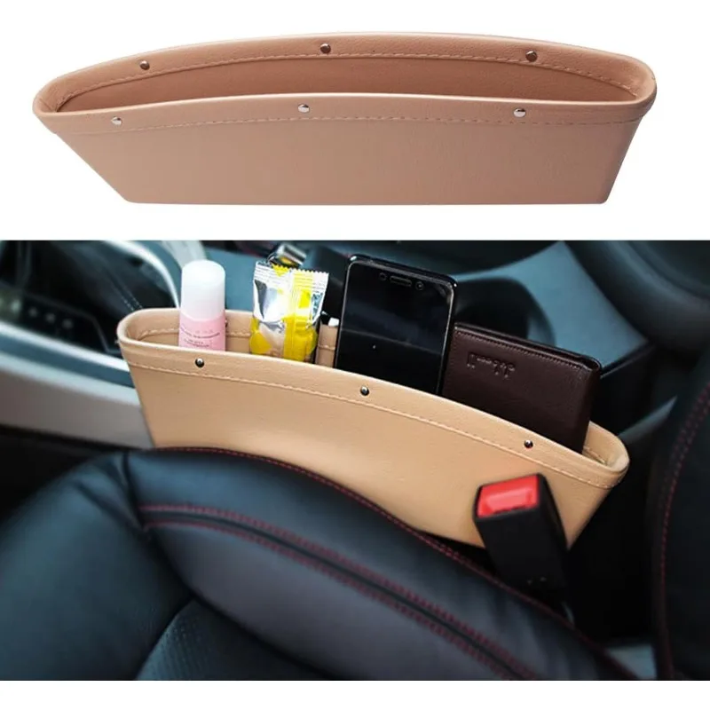 منظم فجوات مقاعد السيارة جلدي عالمي ، صندوق تخزين شق ، مناسب لمجموعة واسعة من المركبات