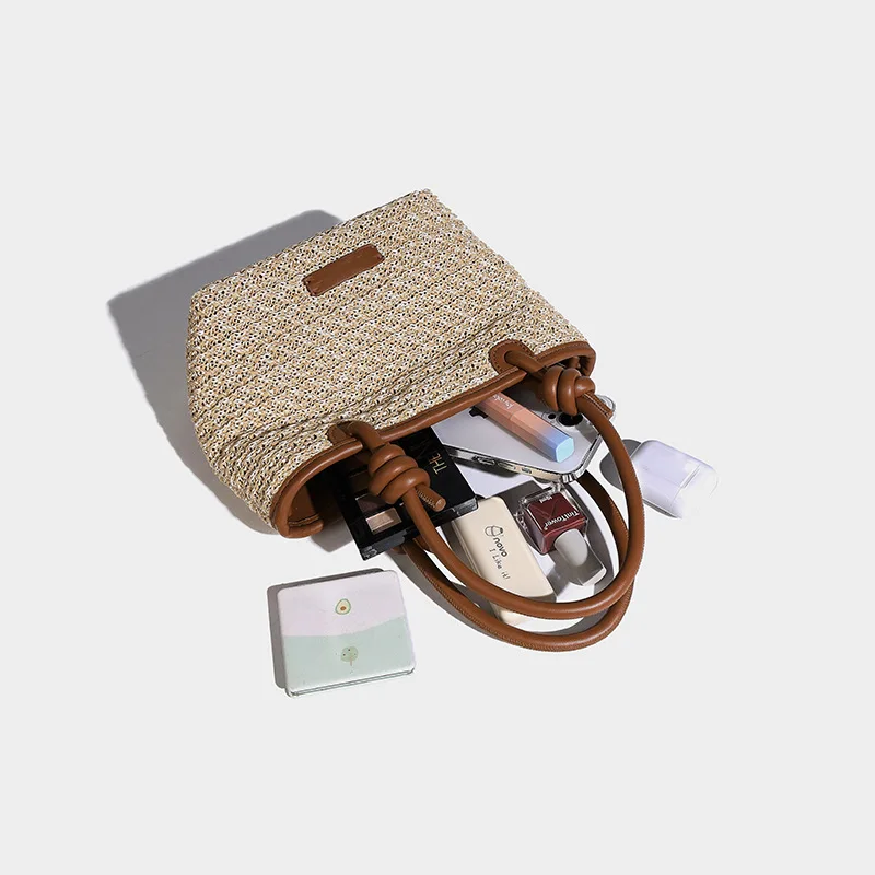 Bolso cesta De paja tejido bolso De cubo nudo playa Primavera y novedad De verano vacaciones marcas De lujo bolsos Sac De Luxe mujer estética