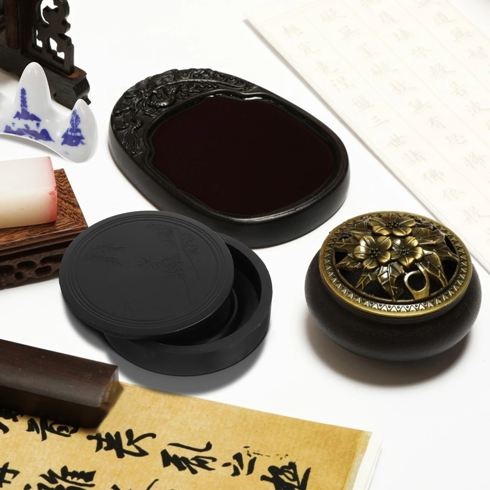 

Multifunctional Calligraphy Ink Box Design Chinese Inkwell Lid Prevent Spills Precise Writing Drawing Chinese Writing Instrument