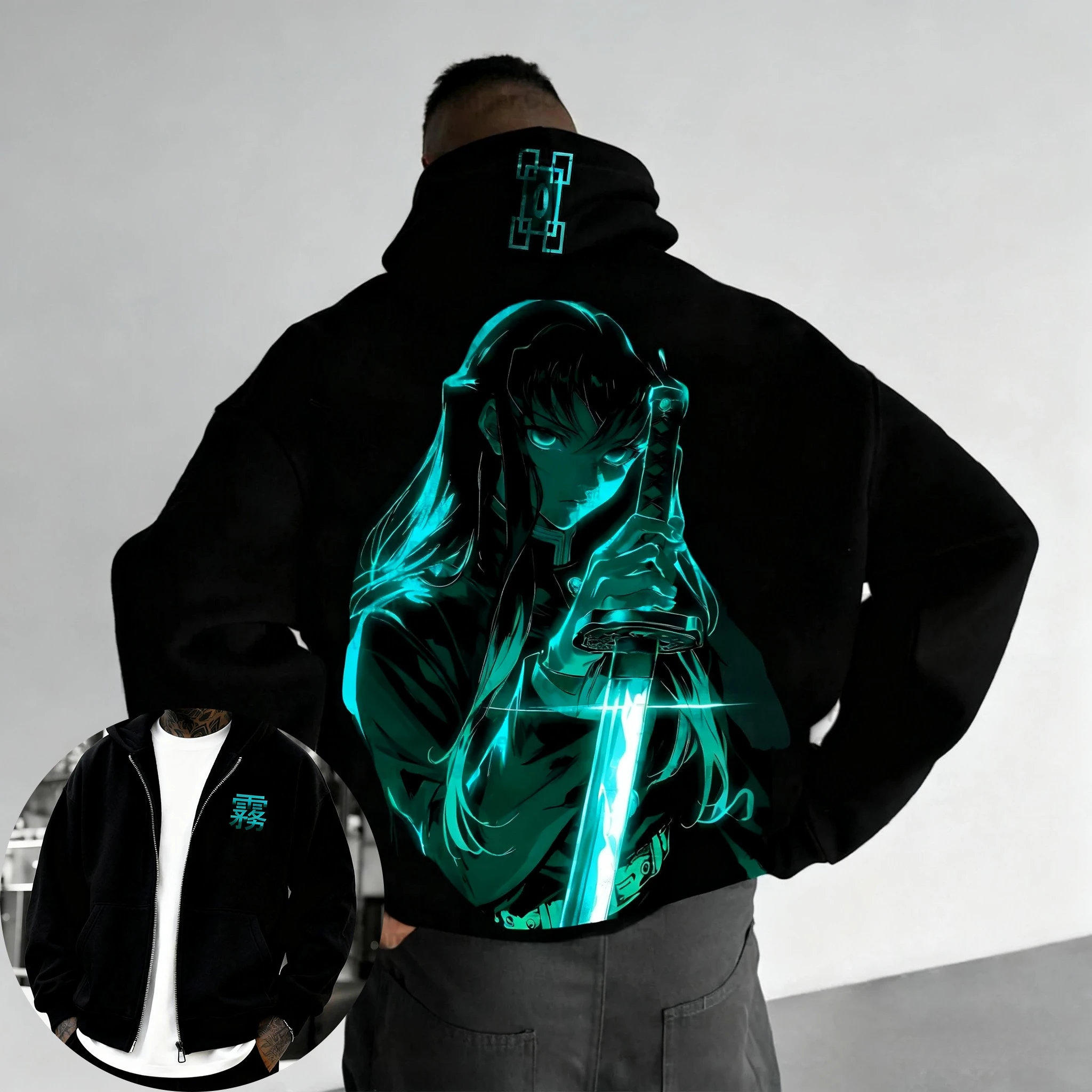 

Demon Slayer Anime Tokitou Muichirou Printed Zipper Hoodie 2026 Unisex Spring/Summer New Harajuku Trendy Casual Loose Top