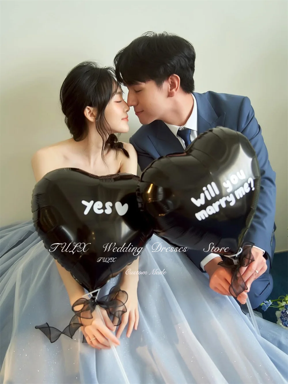 TULX fée robe de soirée en Tulle scintillant corée séance Photo de mariage bleu chérie plissée longue robe de soirée de mariée Corset personnalisé