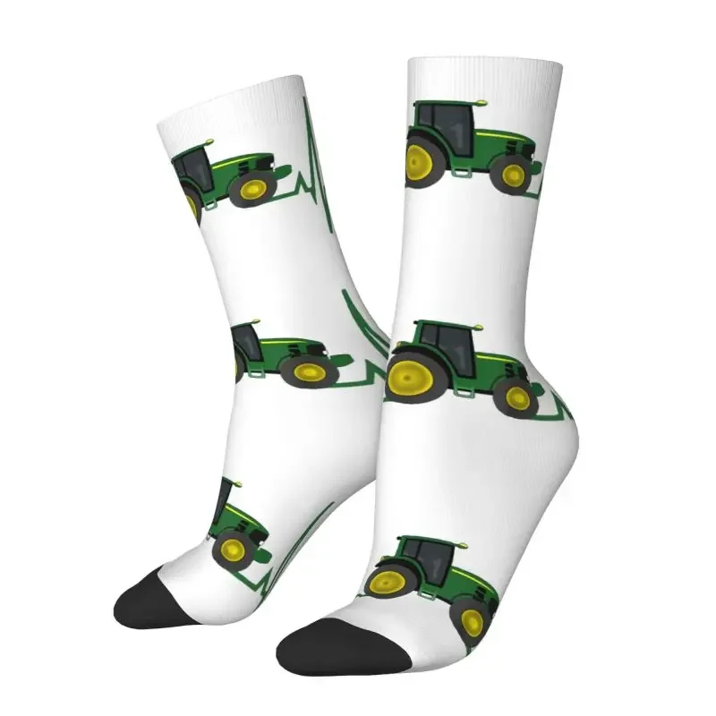 Fashion Printed Tractor Heartbeat Socks for Men Women Stretchy Summer Autumn Winter Crew Socks