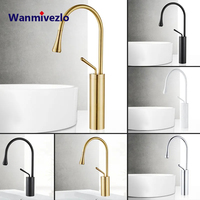 Modern Basin Faucet Brushed Gold Black Silver Faucet Deck Mounted 360 Rotation Basin Sink Tap Mixer Hot & Cold Brass Tap