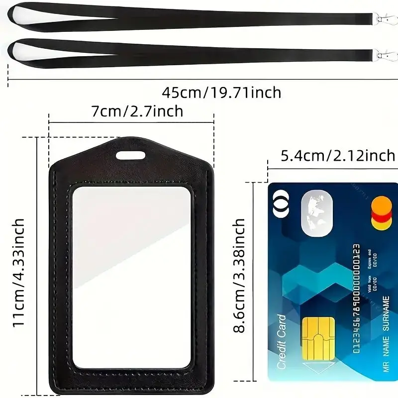 Professioneller Visitenkartenhalter mit Umhängeband – transparenter Ausweis- und Namensschildhalter, strapazierfähiges Rindsleder – Detail 3