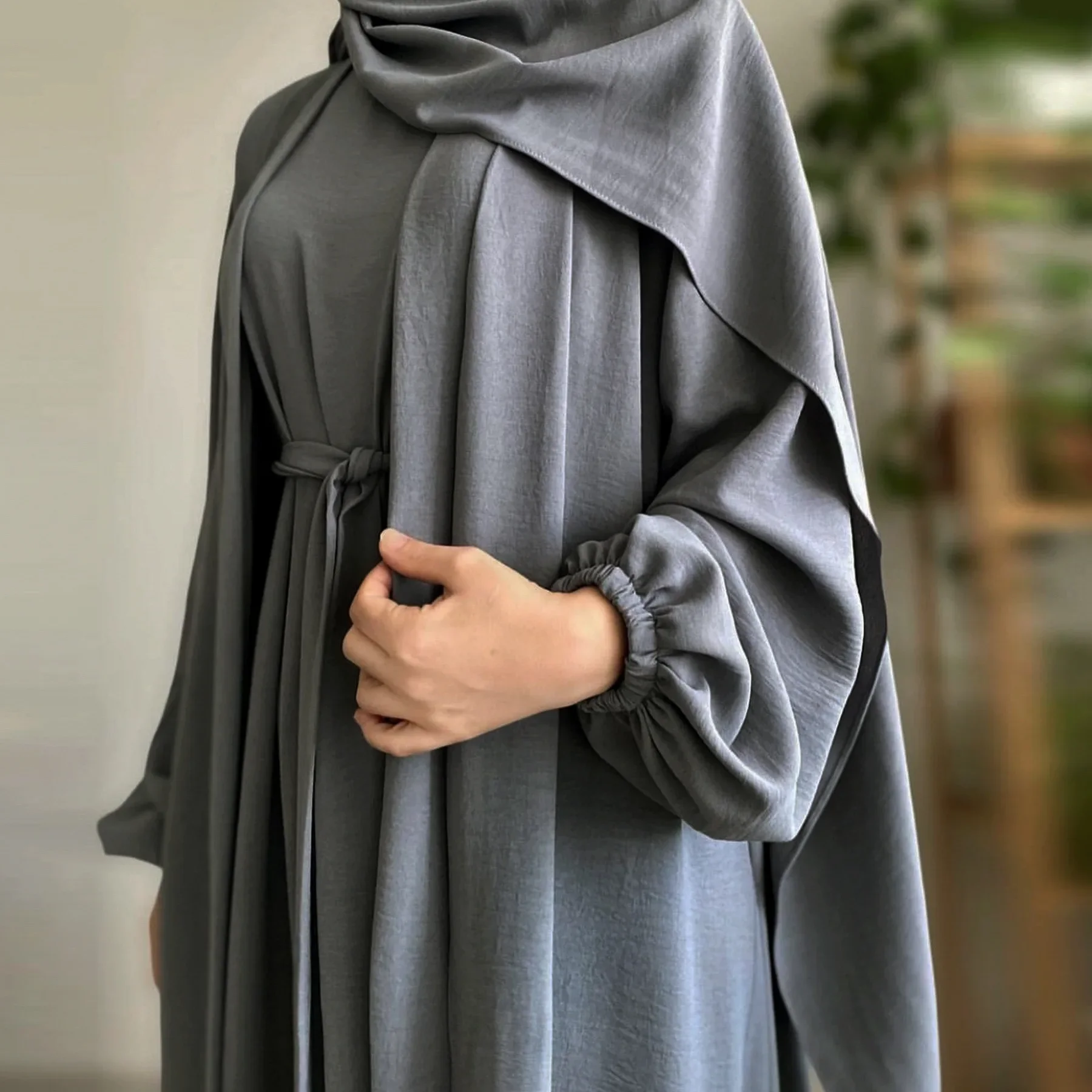 

2 Piece Kimono Abaya and Hijab Set Slip Sleeveless Dress Matching Muslim Sets Abayas for Women Dubai Turkey Africa Islam Outfit