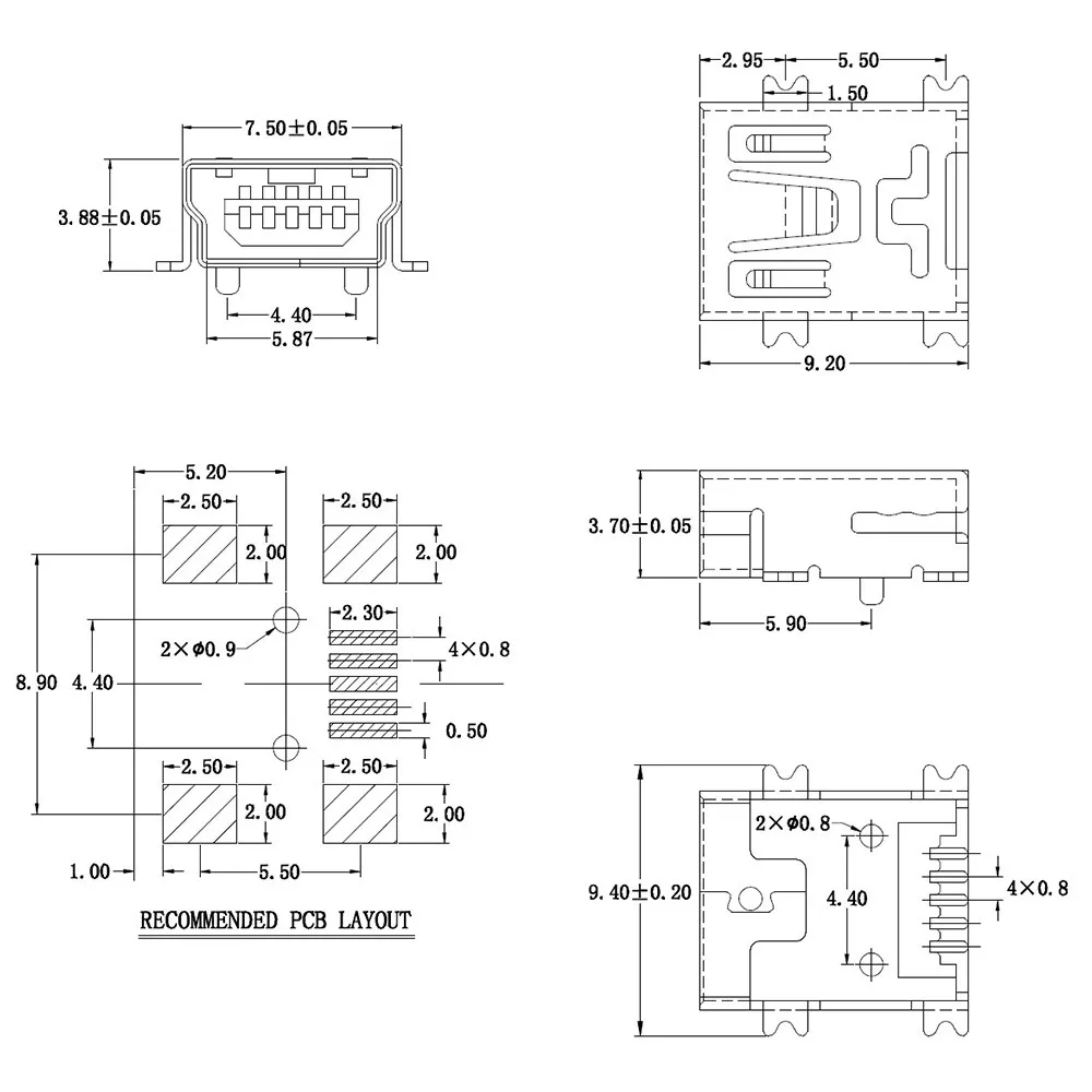 ChengHaoRan 1pcs Mini USB jack Type B Female 5 Pin SMT SMD Socket Connector charging port repair parts