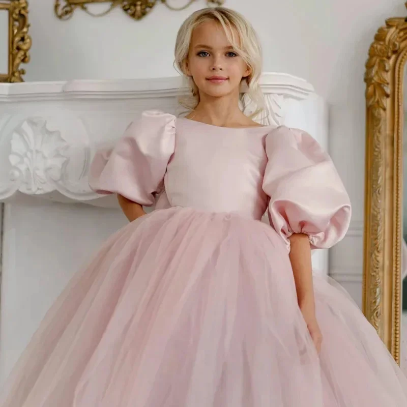 Preciosos vestidos de flores personalizados para niña, para boda, sin espalda, con lazo, largo hasta el suelo, vestido de primera comunión para noche de cumpleaños para niños