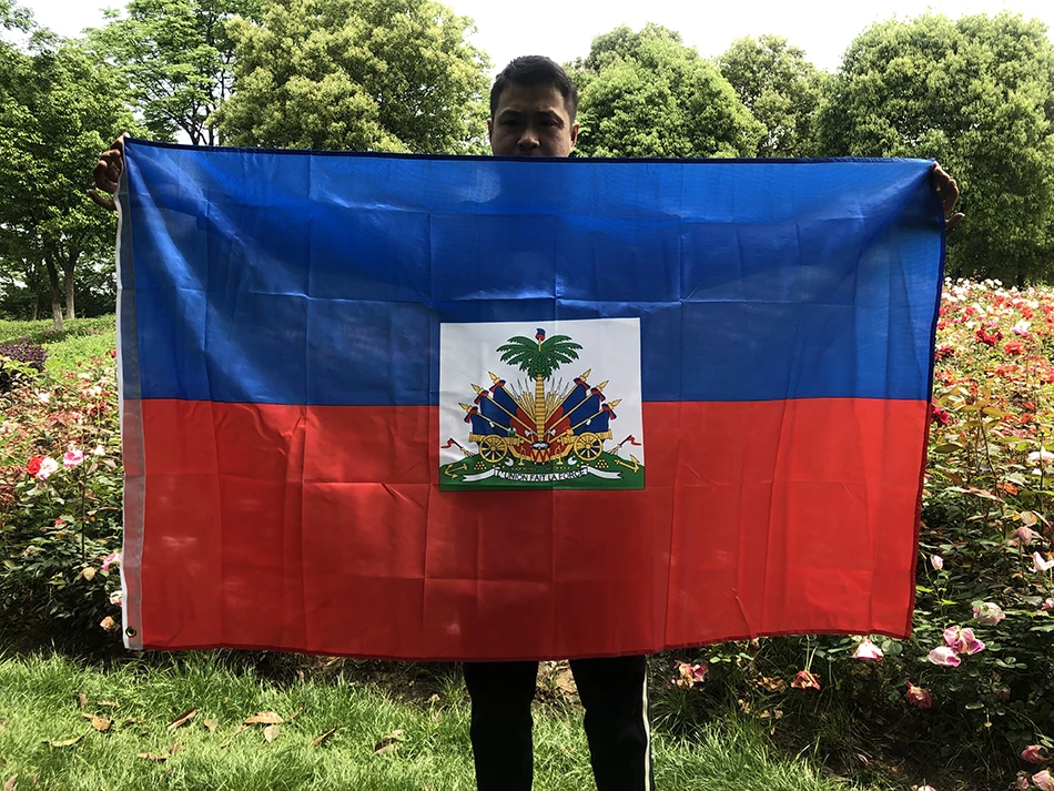 Flaga nieba darmowa wysyłka flaga Haiti 90x15 0cm z poliestru do powieszenia niebieska czerwień z 2 stron nadrukowana flaga narodowa Haiti sportowy baner