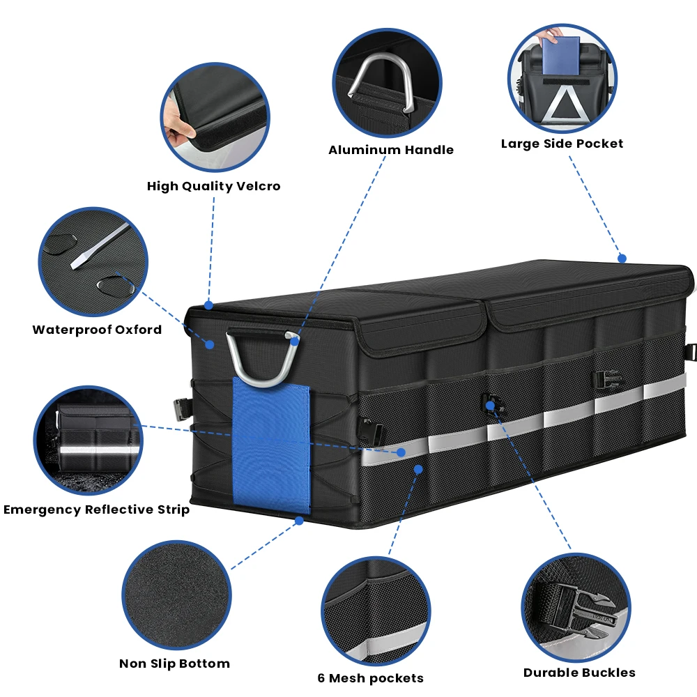 WINHUNT, กล่องเก็บของในรถยนต์แบบพับได้หลายช่องพร้อมหูหิ้วอะลูมิเนียม เหมาะสำหรับรถยนต์, รถ SUV, ฯลฯ, ความจุ 100 ลิตร
