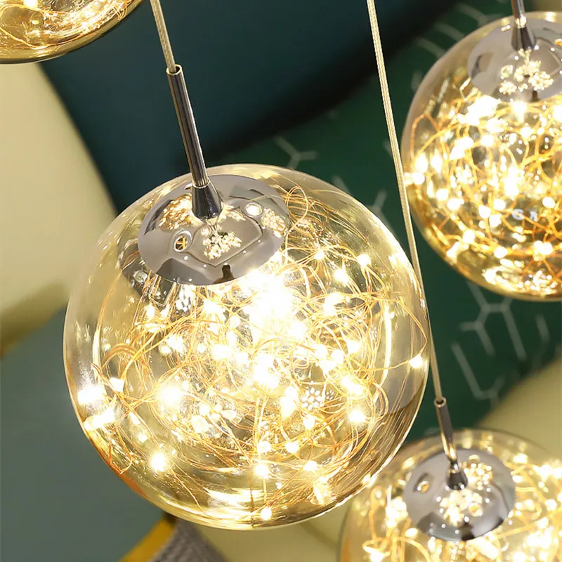 Imagem -05 - Gypsophila Moderna Led Lustre Bola de Vidro Abajur Luminária para Escada Duplex Edifício Villa Loft Oco Sala Estar