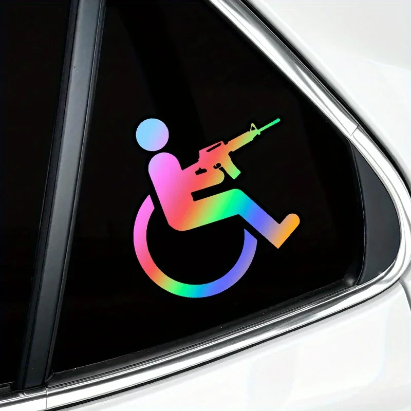 Cartoon Wheelchair Gun Vinyl Sticker Waterproof Scratch Resistant Car Bumper Motorcycle Laptop Trunk Window Decal