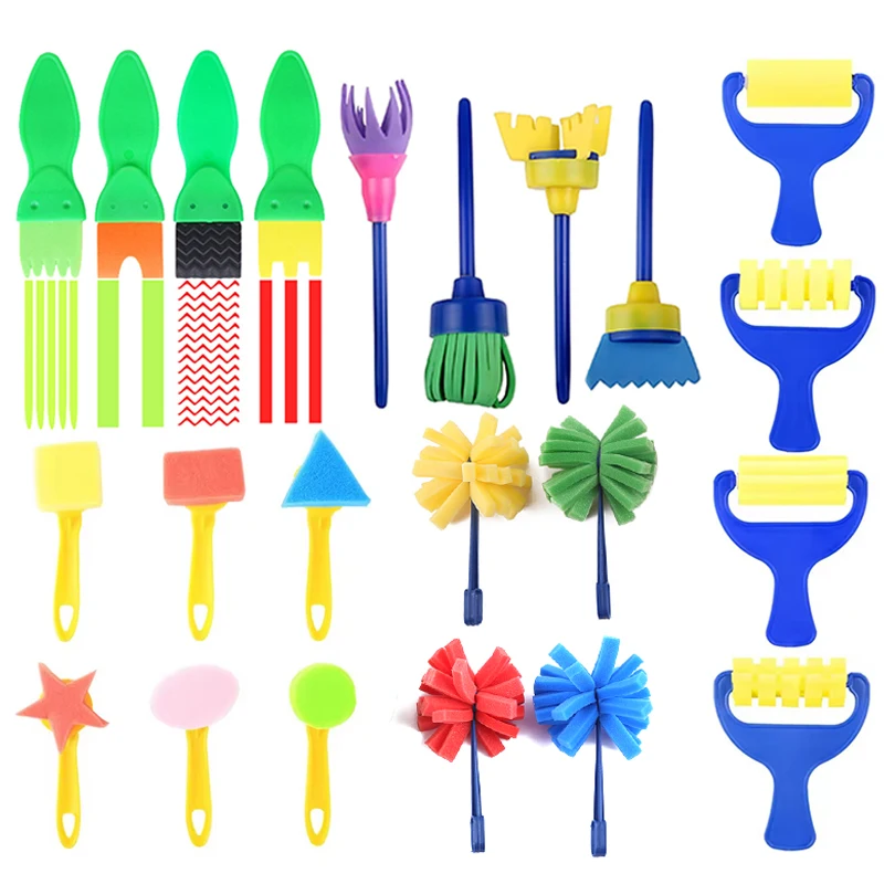 12/22/30/48PCS Sponge Stamp Brush Paint Kit Roller Brush DIY Graffiti Craft Tools School Artclass Stationery Teaching Supply ZYF