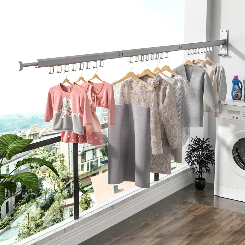 Aluminium Alloy Indoor Outdoor Expandable Wall Mounted Cloth Drying Stand Laundry Hanger Foldable Clothes Dry Rack