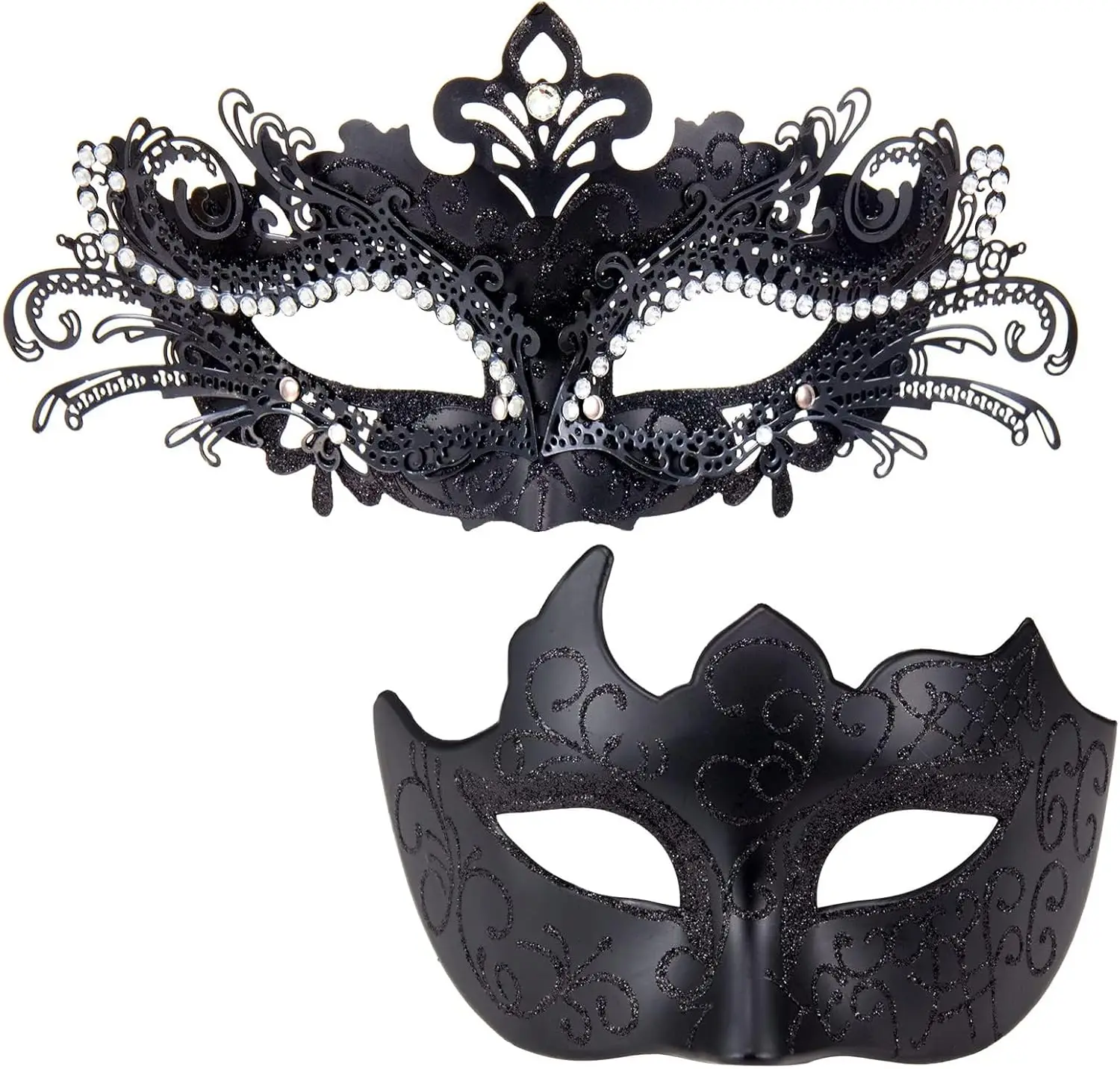 

Shiny Rhinestone Metal Filigree Venetian Masks for Couples, Masquerade Masks for Mardi Gras Party