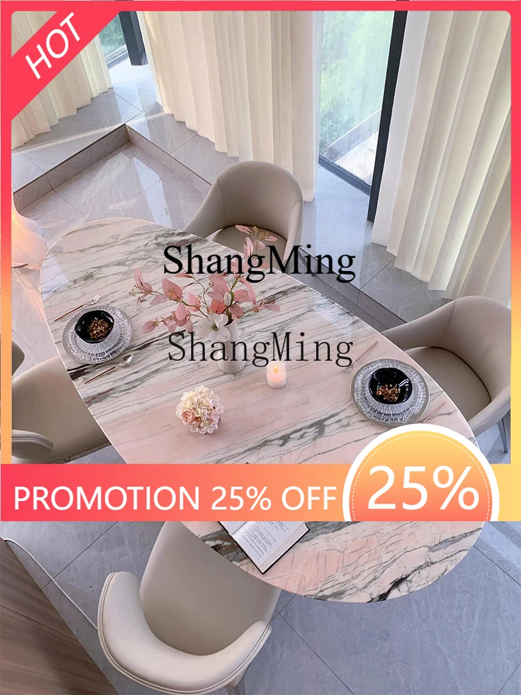 

FG smoke powder luxury stone dining table minimalist high-end marble water drop special-shaped light luxury dining table