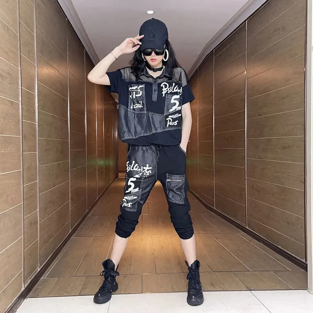 2024 Summer New Womens 2-częściowy strój z gazy z krótkim rękawem i klapami + Casual Harlan Capris Set Pants Two Piece Streetwear