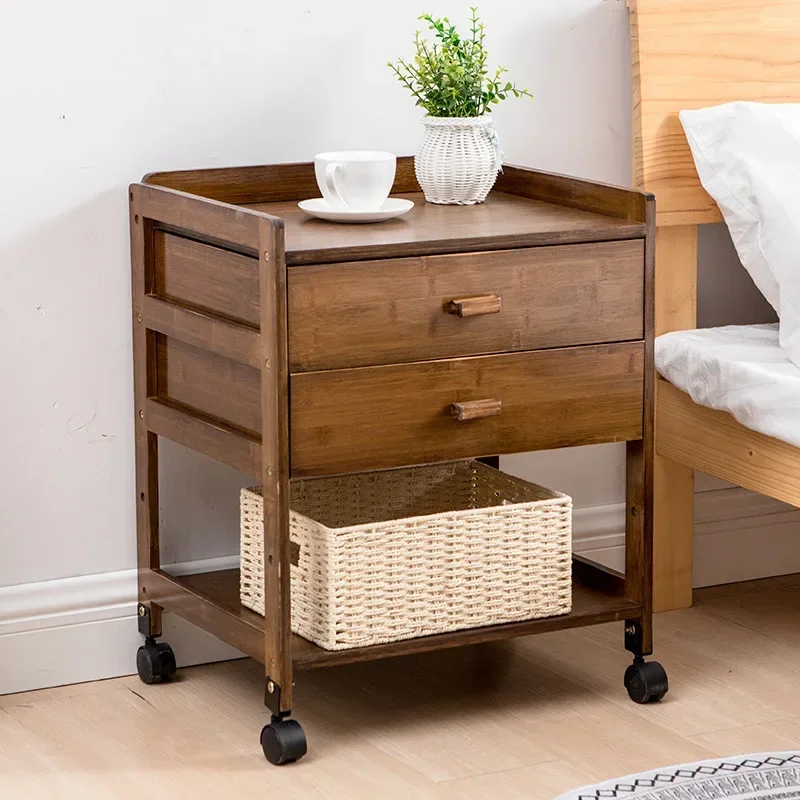 Modern Minimalist Bedroom Drawer Bedside Table Bamboo Living Room Storage Cabinet Simple Removable Side Table Versatile Modern