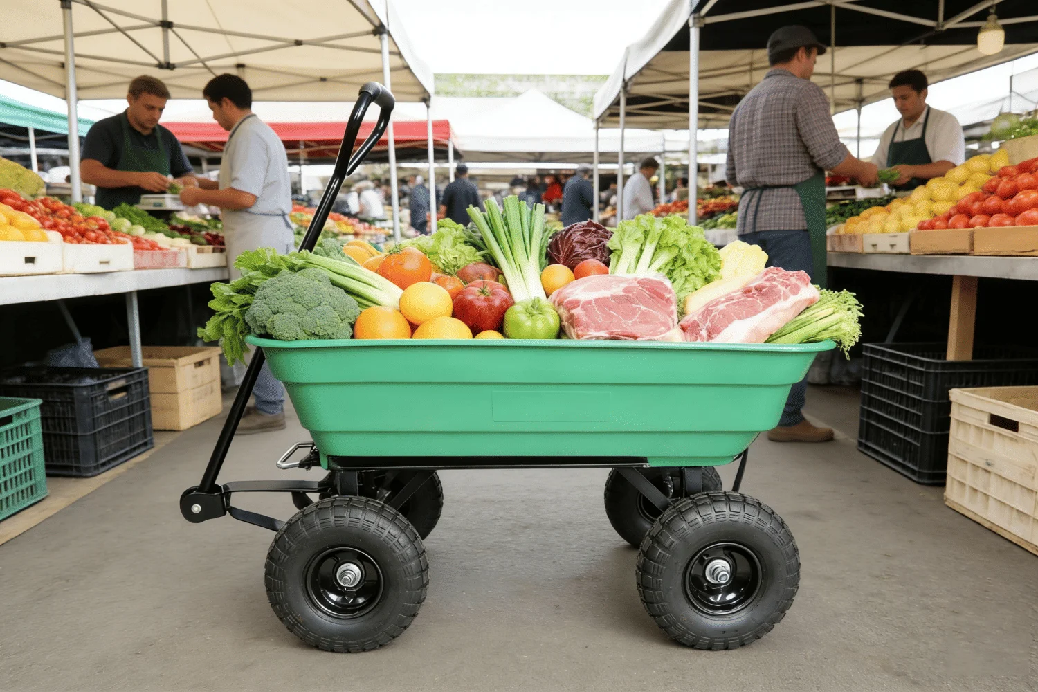 Folding car Poly Garden dump truck with steel frame, 10 inches. Pneumatic tire, 300 pound capacity, 75 liter body