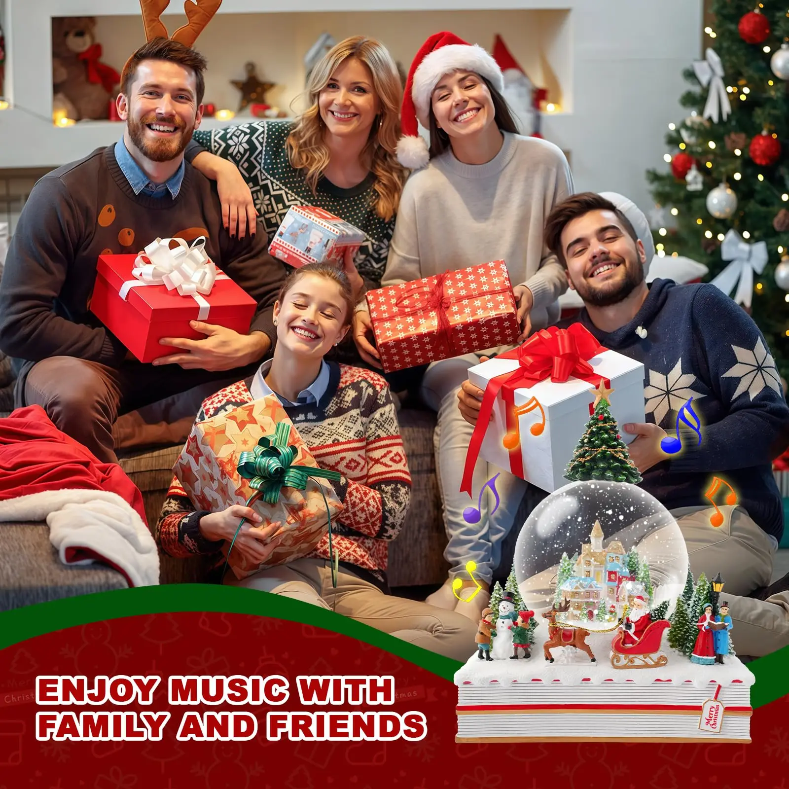 

Bible Theme Music Box with Crystal Ball, Plays Music for a Peaceful Christmas Atmosphere Featuring Winter Carriages and Snowmen,