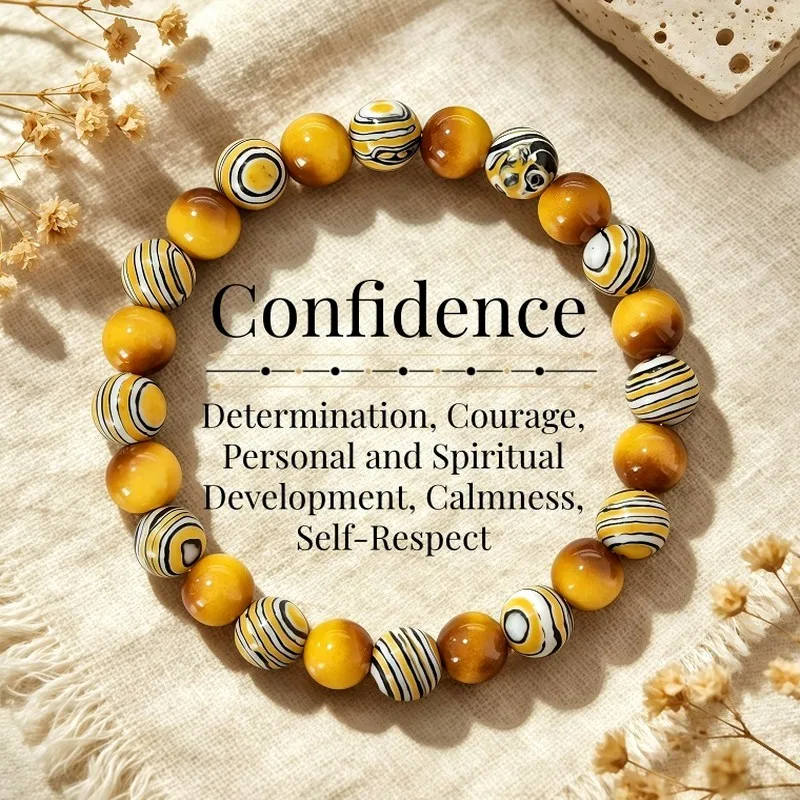 Imitation Tiger Eye & Natural Yellow Malachite Beaded Bracelet for Women Vintage Handmade Jewelry Gift