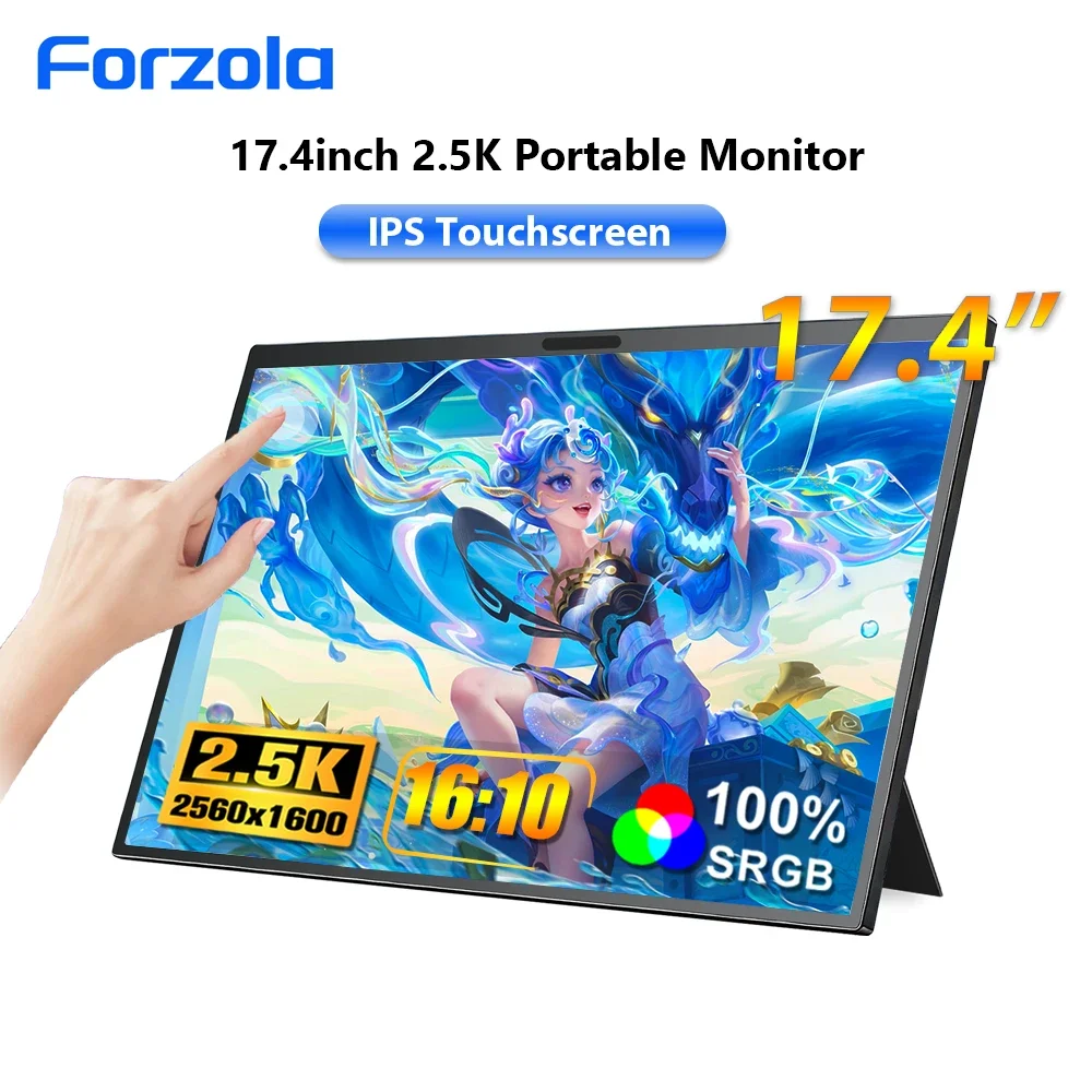 FORZOLA 16/17.4 inch 2.5K Portable Monitor 1600 60/120Hz IPS Touch Gaming Display Type-C HDMI For MAC PS 4 5 PC Secondary Screen