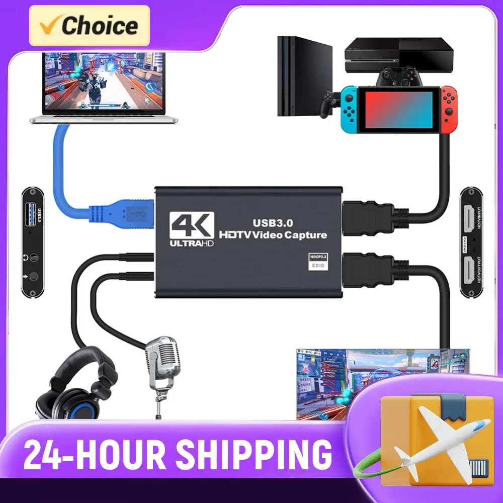 

USB 3.0 4K HDMI-совместимая карта захвата видео 1080P 60FPS, игровая карта для потоковой передачи видео, совместима с PS4/камерой/ПК