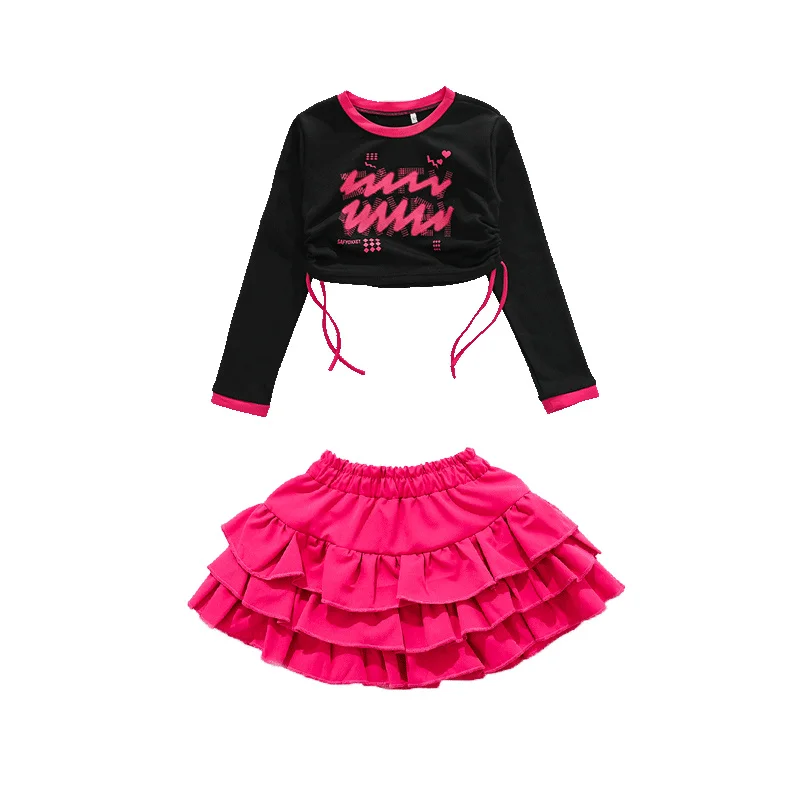 Teens Girl Street Wear Fashion Hiphop Dance Clothes Performance y2k Outfits Longsleeve T-shirt Skirt Pants Kids Hip Hop Costume