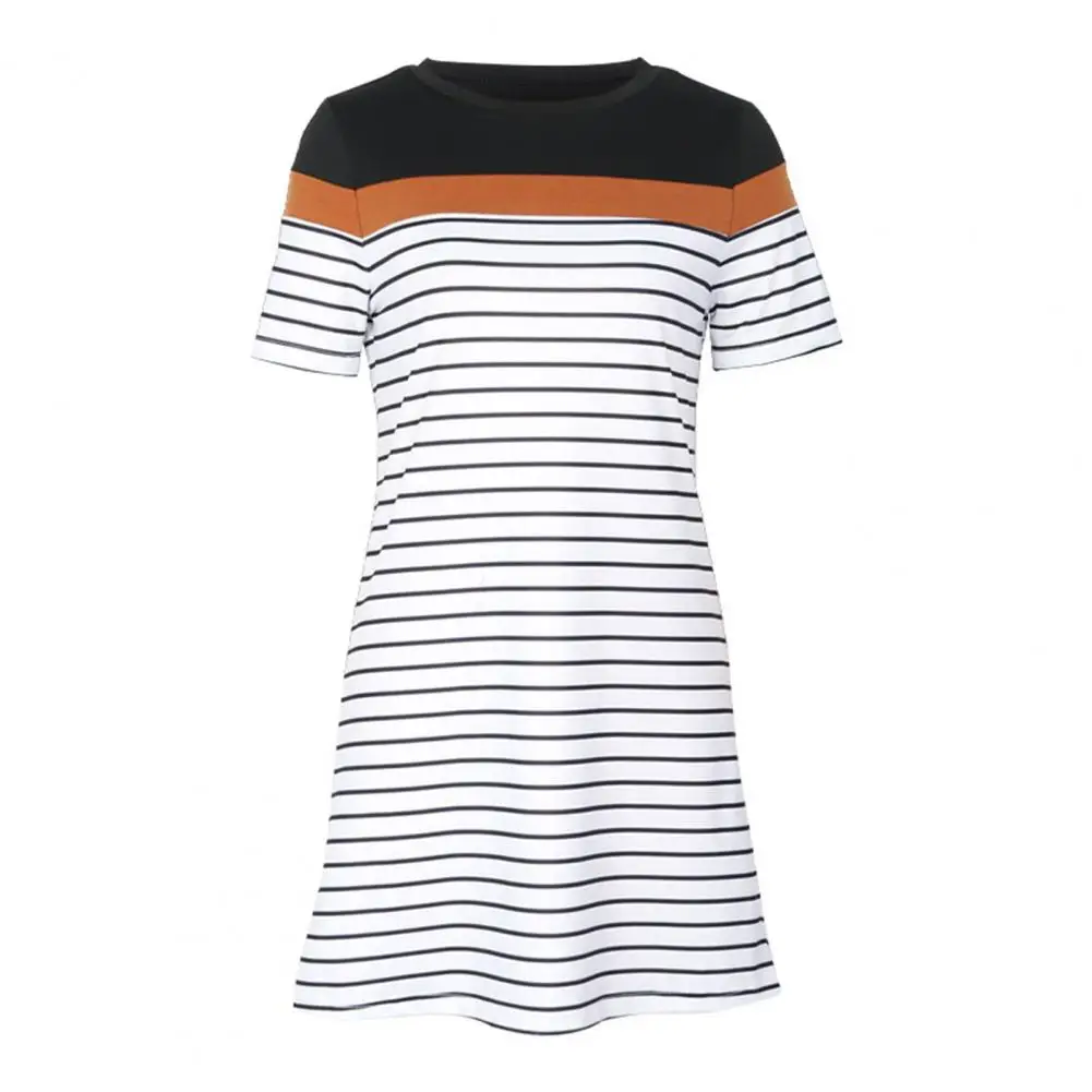 

Loose Fit Dress Striped Print Summer Dress for Women O Neck Short Sleeve Mini Dress Breathable Soft Above Knee Length Outfit