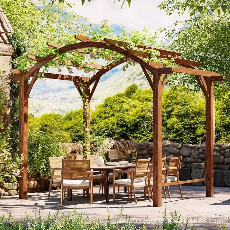 Outdoor gazebo courtyard preservative wood outdoor villa garden solid wood grape rack canopy rural