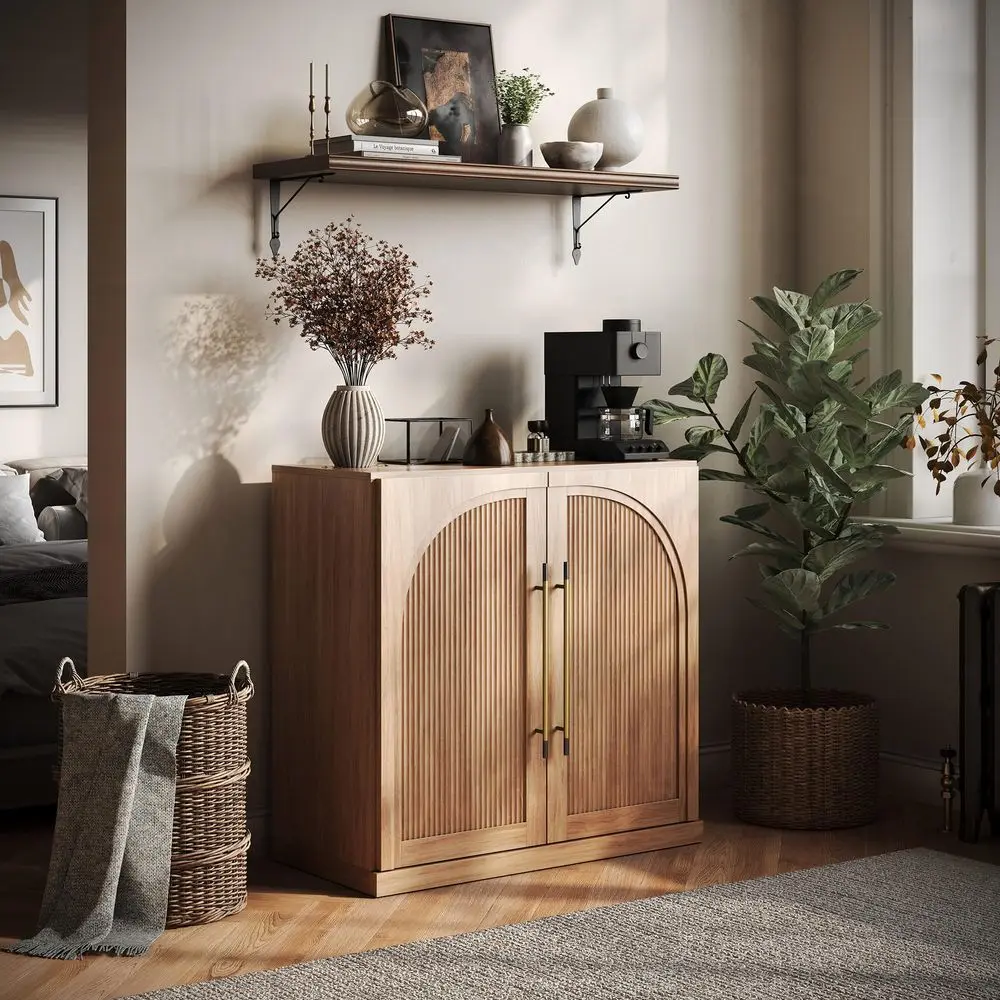 

Modular Sideboard with DoubleArc Wood Doors, Small Arched Buffet Cabinet with Storage and Adjustable Shelves, Classic Modern Cr