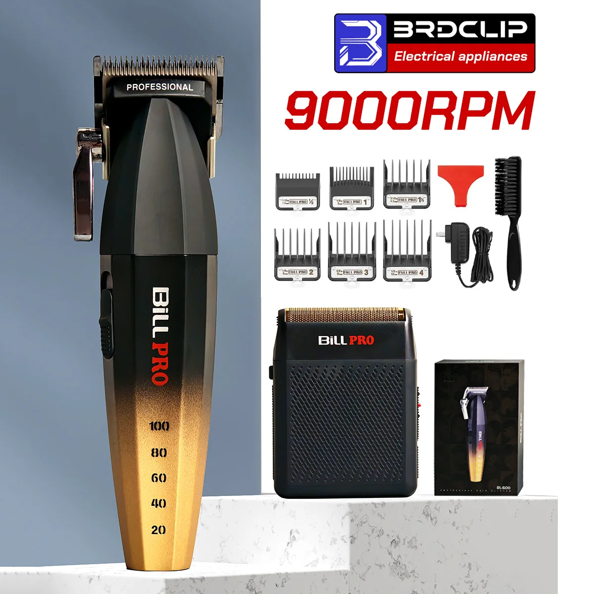 

Профессиональная машинка для стрижки волос с резьбой для парикмахерской BiLL PRO 600, 9000 об/мин, мужской триммер для волос, инструмент для стрижки бороды, бритва из зеленого золота
