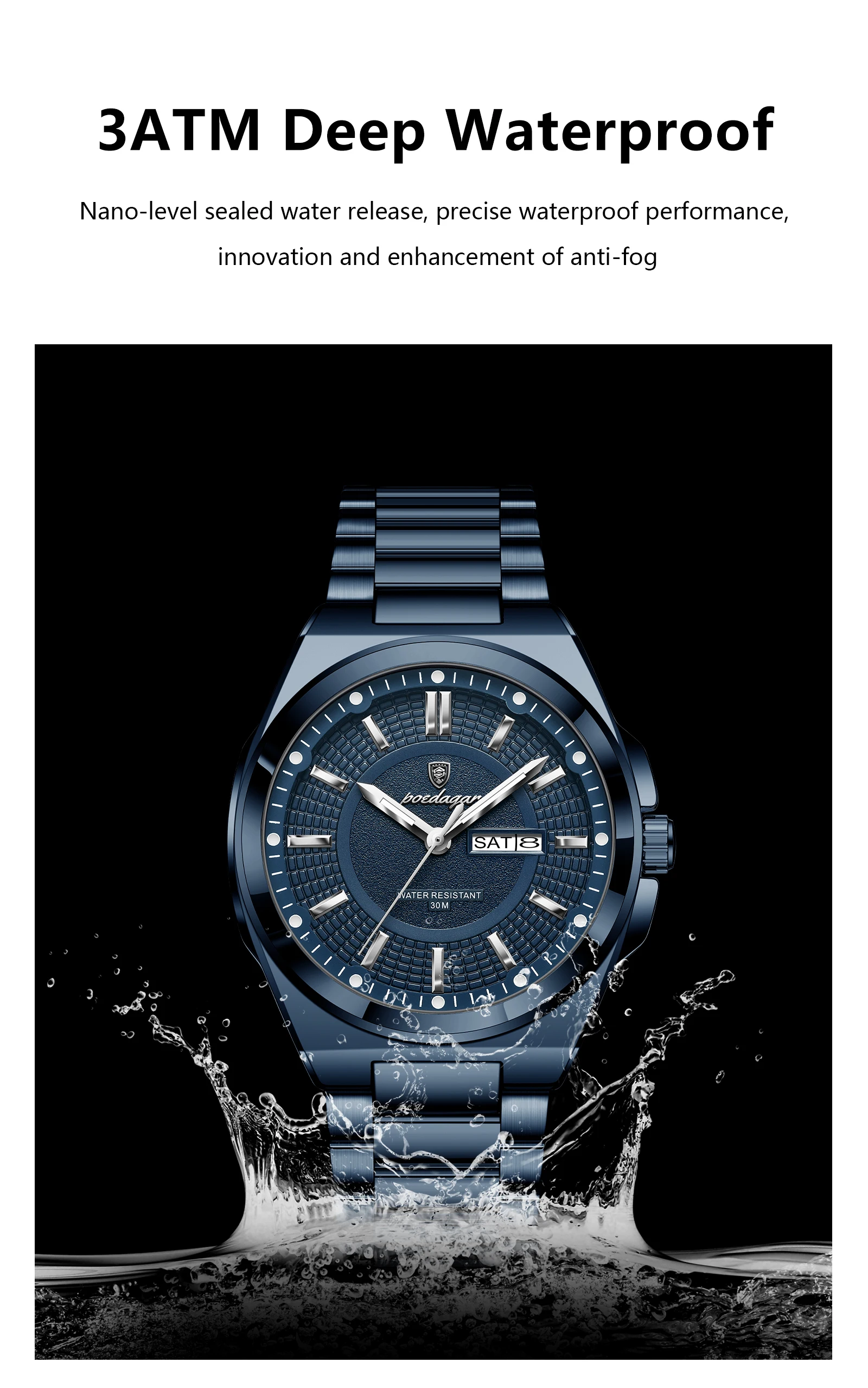 POEDAGAR Top Business Herren Armbanduhr Edelstahl Wasserdicht Leuchtend Casual Mann Uhr Datum Woche Stilvolle Herren Quarzuhren – Detail 14
