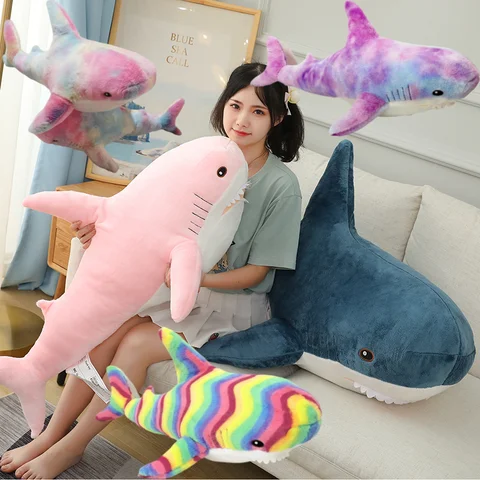 15-100cm Shark Stuffed Romantic Colorful Animal Soft and Cute Plush Toy Accompanying Kids to Sleep Gift interior Decoration