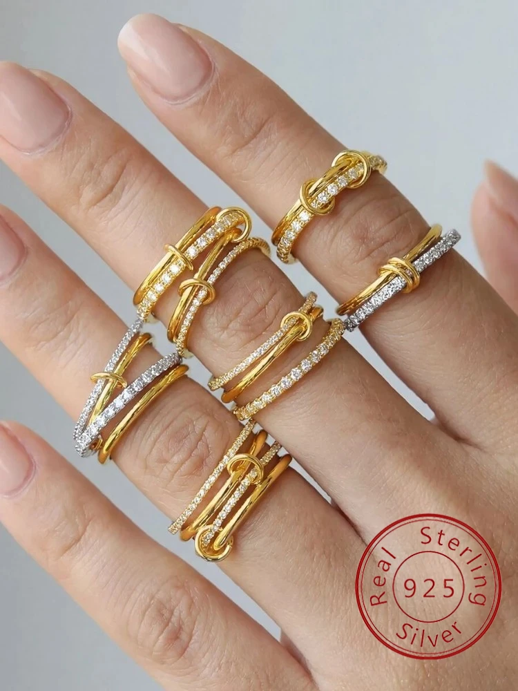 925er-Sterlingsilber, personalisierbar, mehrere Stufen ineinandergreifender Zirkon-Ring für Damen, tägliche Mode, hochwertiger edler Schmuck