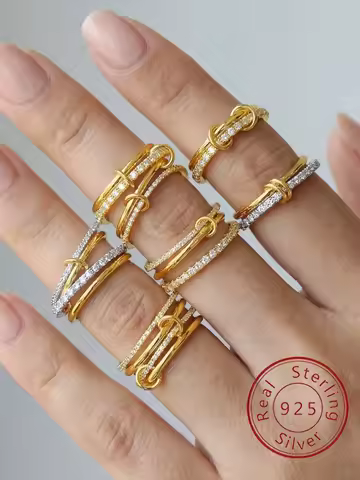 925 Sterling Silver Personalized Multiple Levels Of Interlocking Zircon Ring For Women Daily Fashion High Quality Fine Jewelry