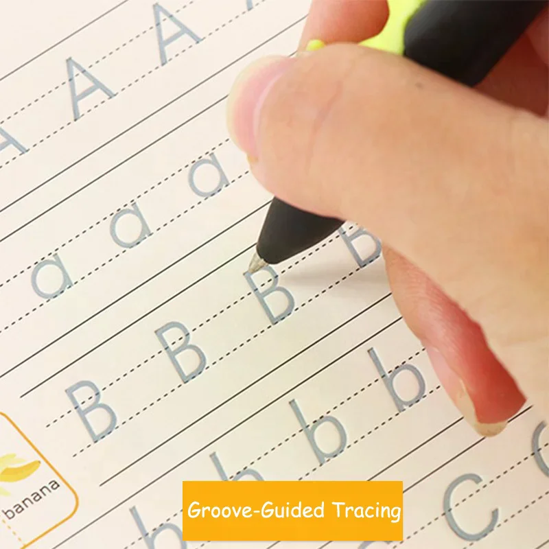 Kids Preschool Grooved Handwriting Practice Book, Reusable Grooved Writing Books,Handwriting Book Practic