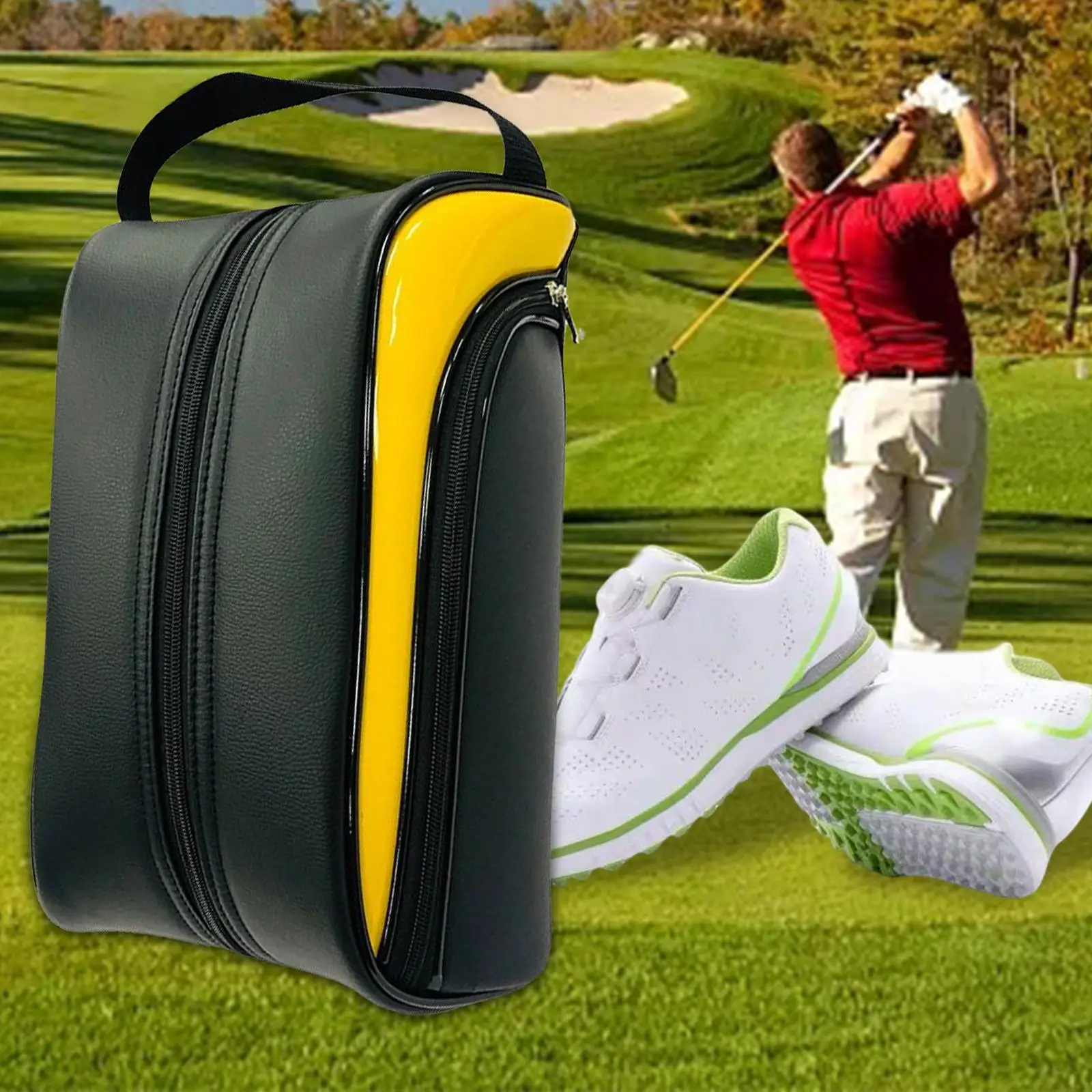 Golf Shoes Bag Portable Water Resistant Leather Zipper Shoe Case Carrier Golf Shoes Holders