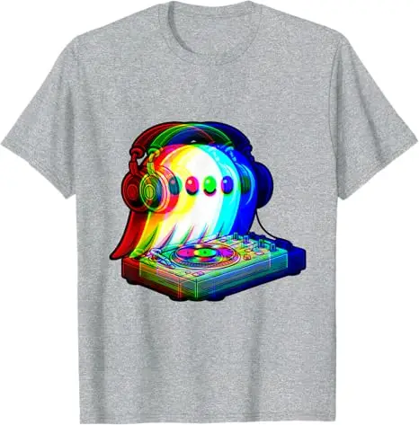 House Music Ghost Dj Optical Illusion EDM Halloween Rave DJ T-Shirt Humor Lustiges Rock Grafik Outfit Kurzarmblusen Y2k Top – Detail 12