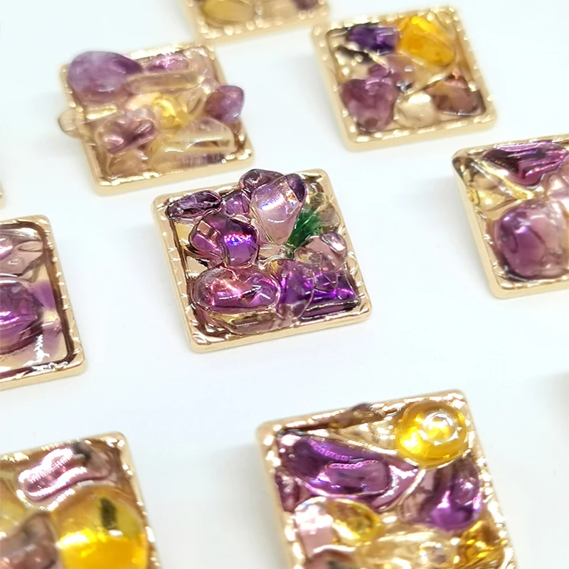 18/25MM Luxury Purple Stone Beaded Square Buttons Of Clothing High Quality Metal Handmade Fashion Decor Button Sewing Needlework