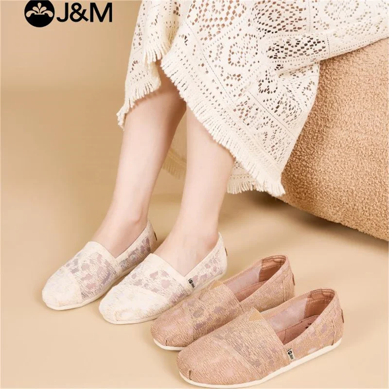 J&M Casual Shoes Women Fashion Lady Korean Mesh Breathable Flats Spring Summer Slip-on Shoes Mules White Shoes Sneakers