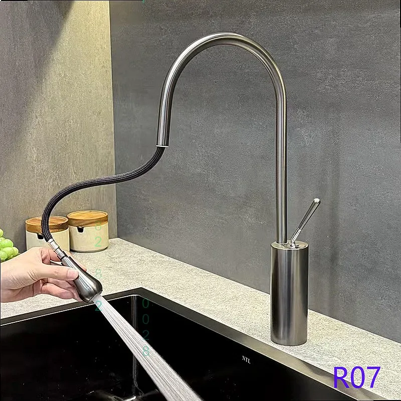 Gold Solid‑Brass High‑Arc Pull‑Out Swivel Kitchen Sink Faucet, Hot & Cold Water Mixer Tap for Home Kitchen