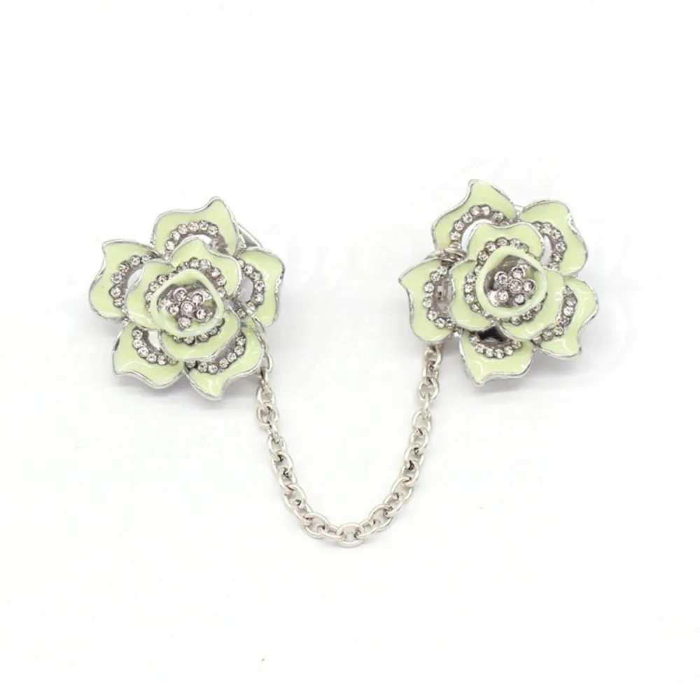 Enamel Rose Sweater Shawl Clips Clasp Cardigan Collar Cloak Dresses Clip with Chain for Women Girls Jewelry Clothing Accessories