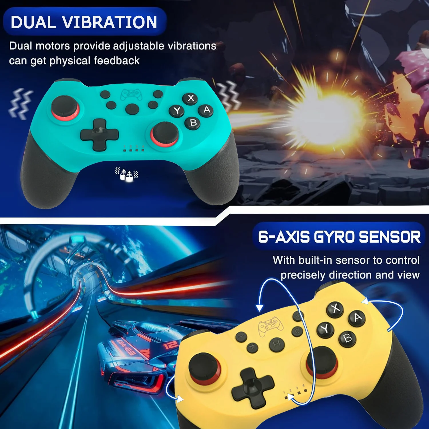 For Switch/Switch Lite Wireless Gaming Controller Bluetooth-Compatible Gamepad with 6-Axis Gyros Dual Vibration Joystick Gifts