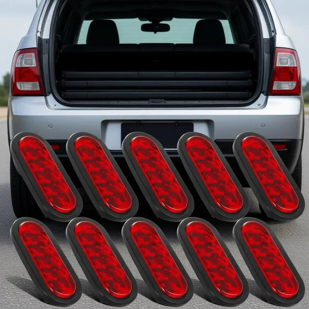 

6 Inch Oval LED Trailer Tail Lights Red 10 Diodes Waterproof Turn Stop Tail Brake Replacement for RV Trucks, DOT Compliant