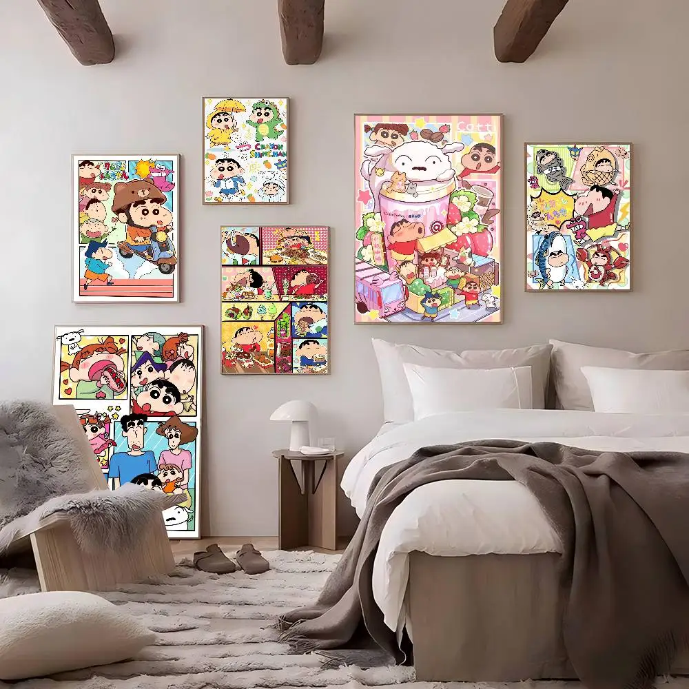 Cute Funny Crayons Shin-chans Good Quality Prints and Posters Waterproof Paper Sticker Coffee House Bar Posters Wall Stickers