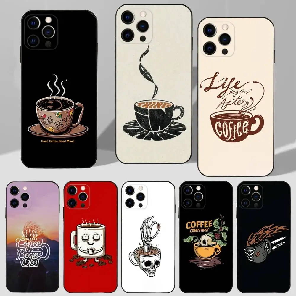 

Coffee Art Love Phone Case For iPhone 16,15,14,13,12,11 Plus,Pro Max,XS,X,XR,SE,Mini,8,7 Soft Silicone Black Cover