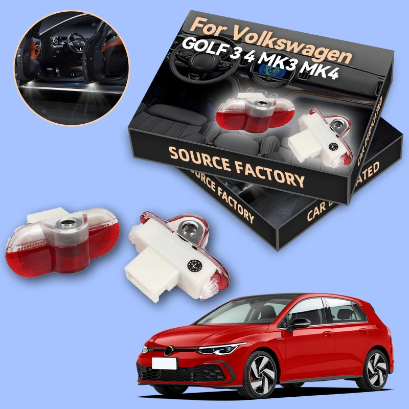 

2026 Hot Sticker 2Pcs For Volkswagen VW GOLF 3 4 MK3 MK4 Jetta Beetle Bora Caddy Touran LED Car Door Ghost Shadow Logo Welcome L