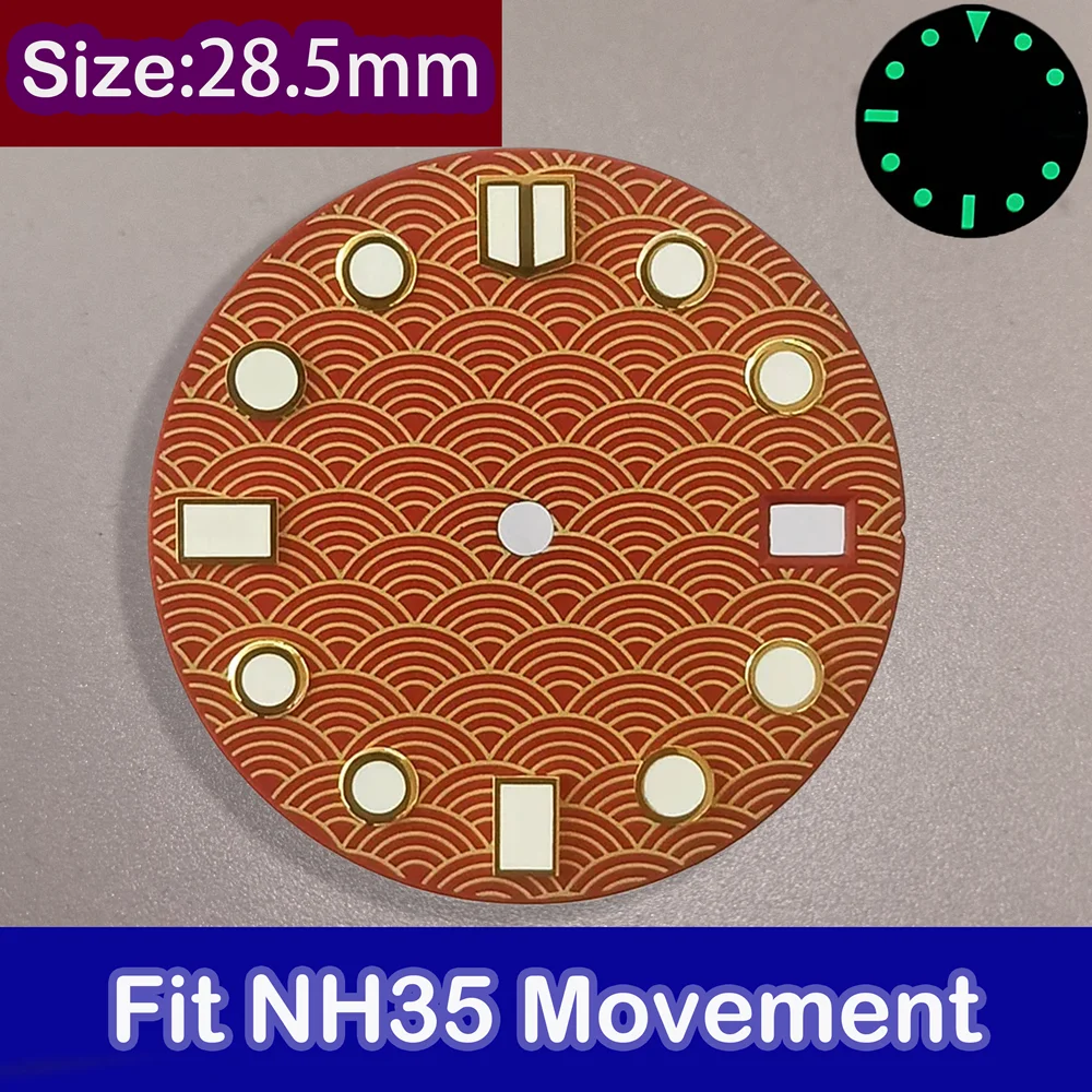 NH35 Dial 28.5mm dial diameter fish scale pattern Fit  H35/NH36 movement luminous dial  with single calendar watch accessories